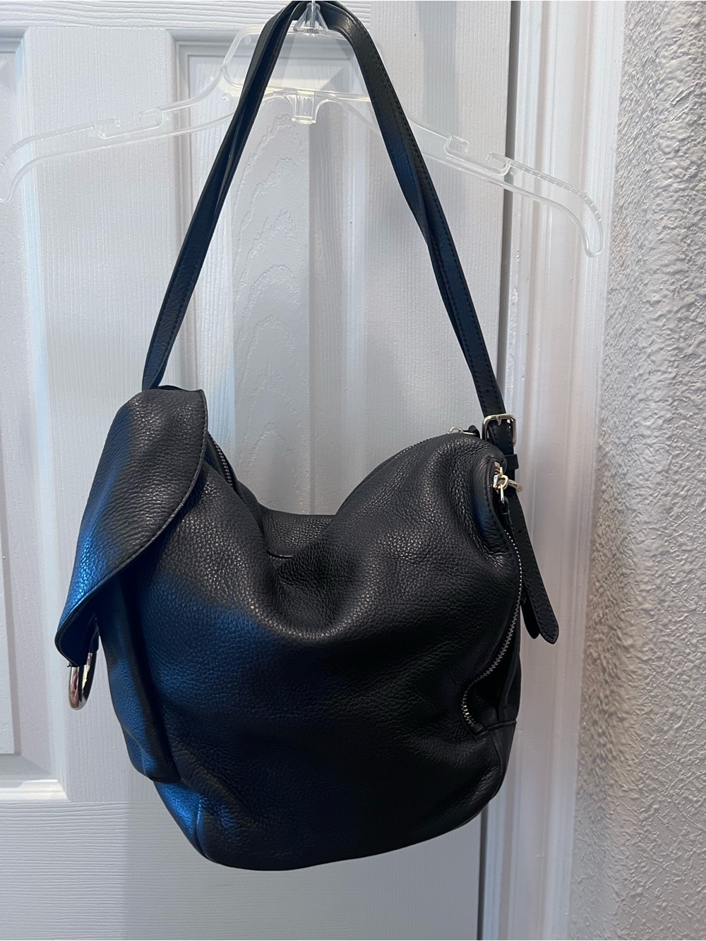 Vince Camuto Black Pebbled Leather Hobo Shoulder Bag